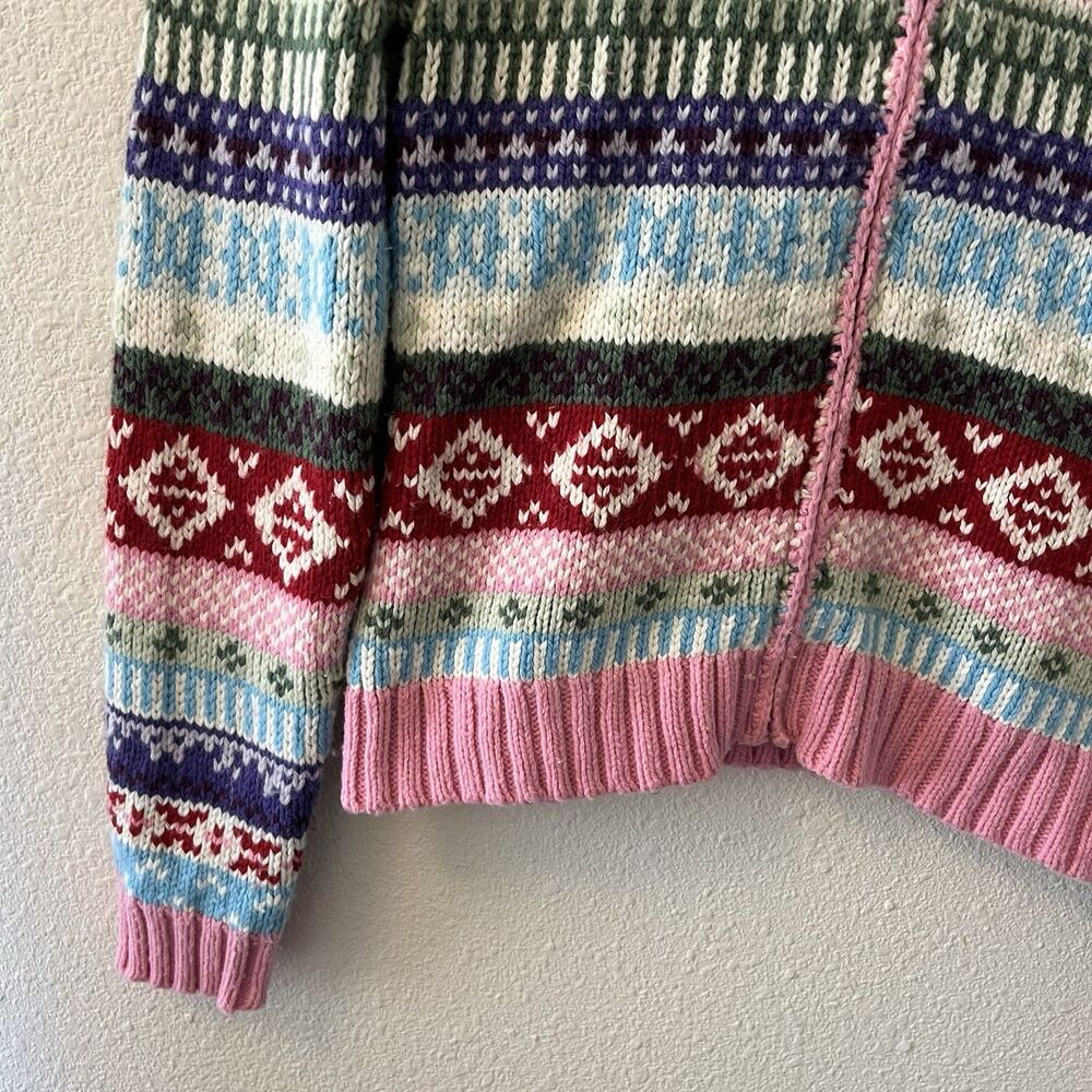 Vintage Y2K Cardigan Sweater Girls XL Fair Isle Full Zip Colorful Ski So Real - Picture 6 of 15
